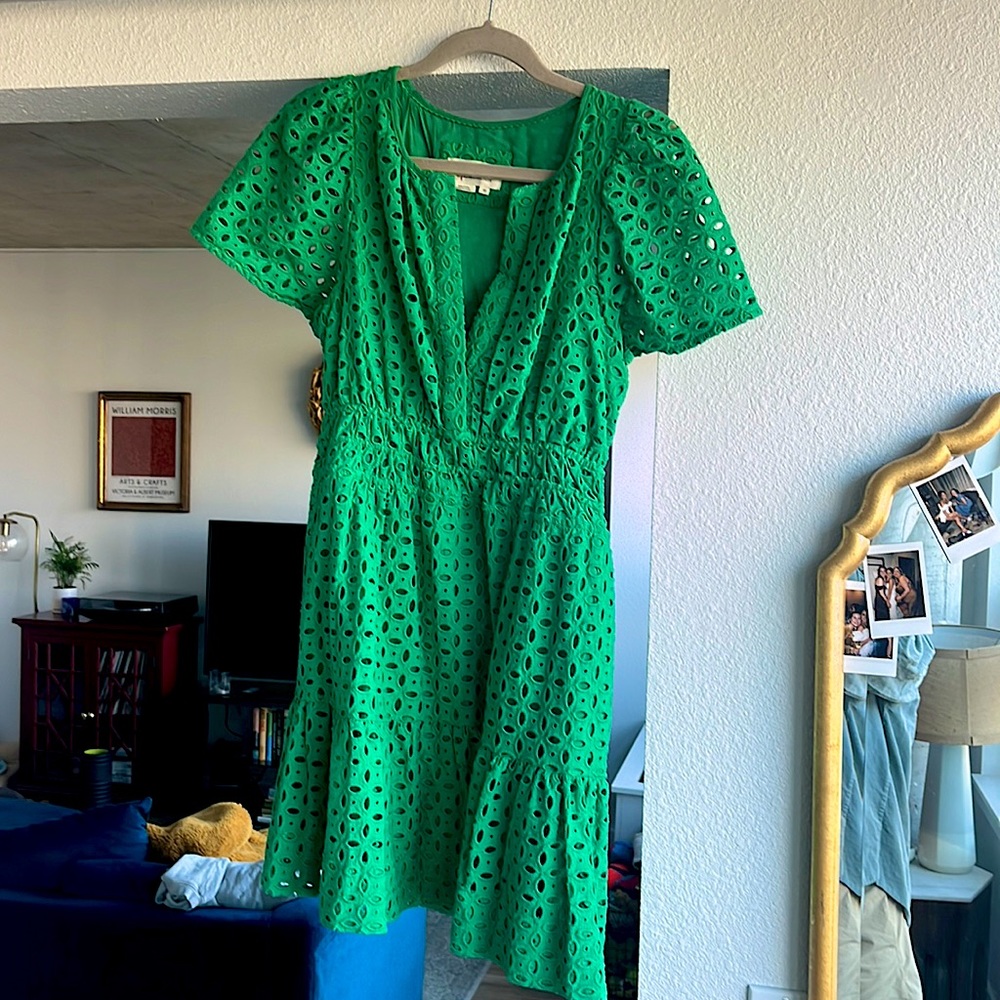 Anthropologie Green Somerset Eyelet Minidress - size SP